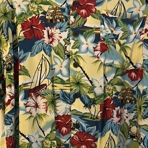 Blue and Green Casual Button Down Shirt with Tropical Print